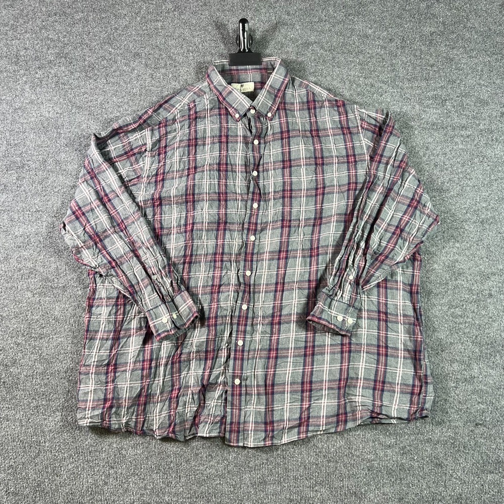Oak Hill Flannel Shirt Men's 3XLT Gray Red Plaid Button Front Western Outdoor